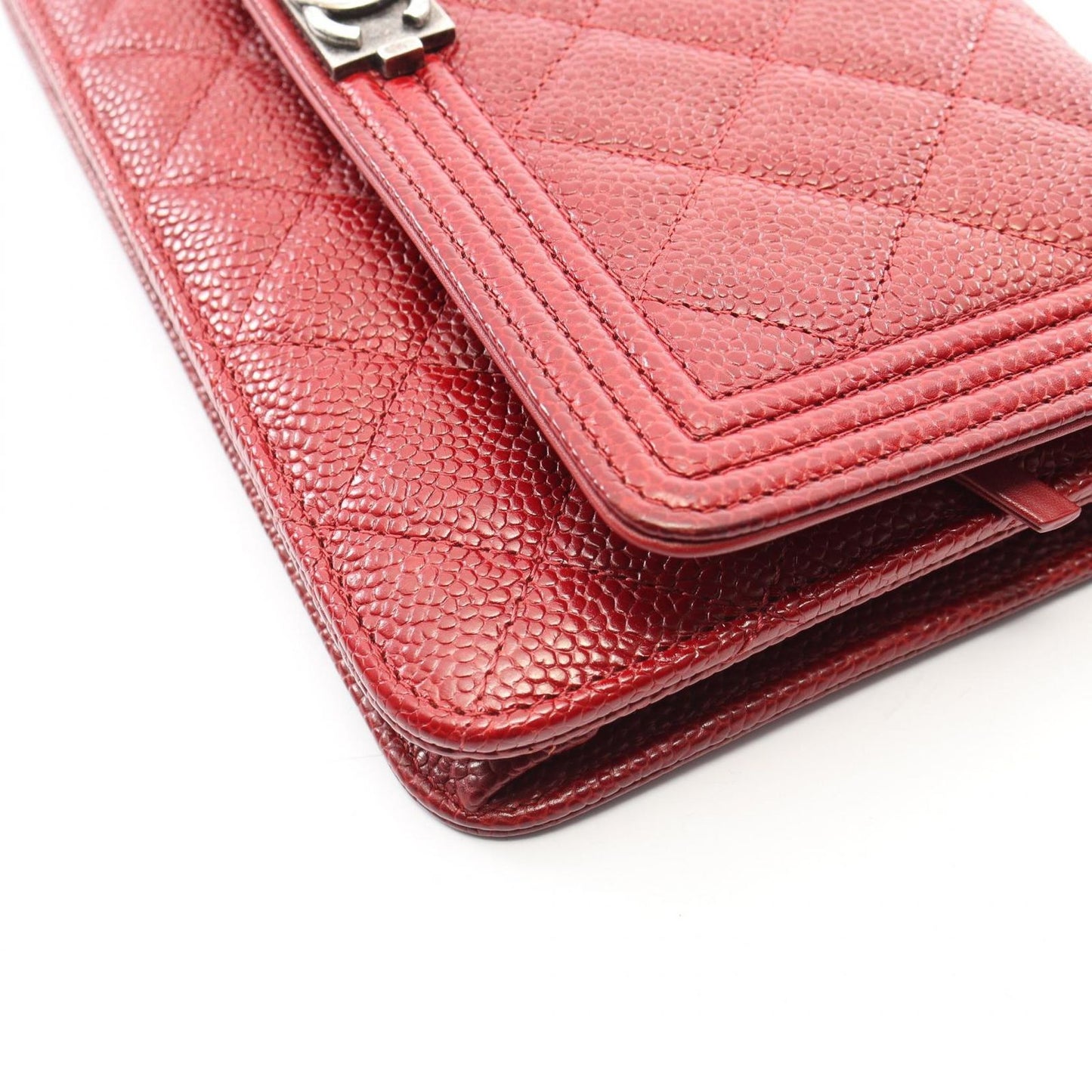 Chanel Shoulder Bag Quilted Red Caviar Leather Chain Wallet — view 7