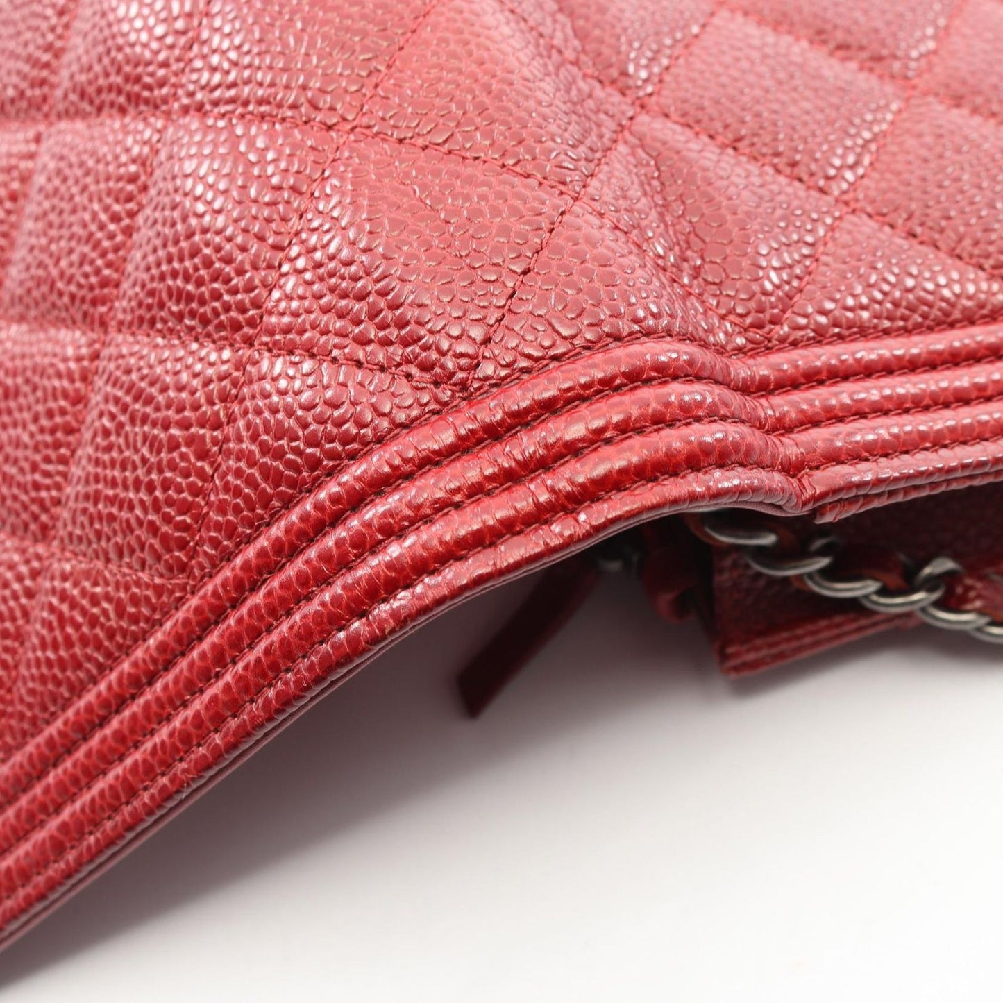 Chanel Shoulder Bag Quilted Red Caviar Leather Chain Wallet — view 8
