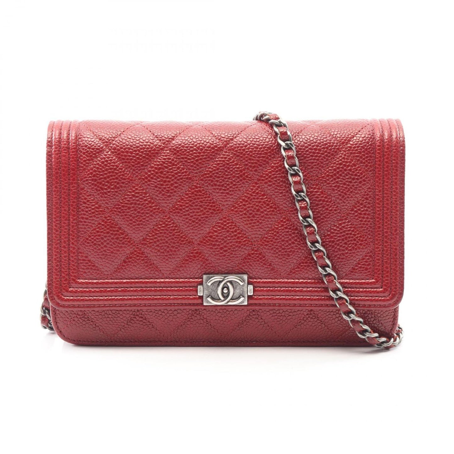 Chanel Shoulder Bag Quilted Red Caviar Leather Chain Wallet
