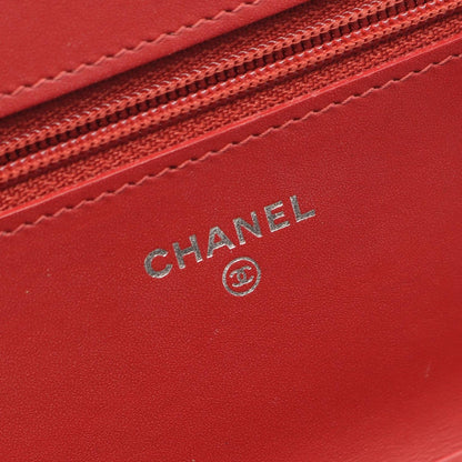 Chanel Shoulder Bag Quilted Red Caviar Leather Chain Wallet — view 4