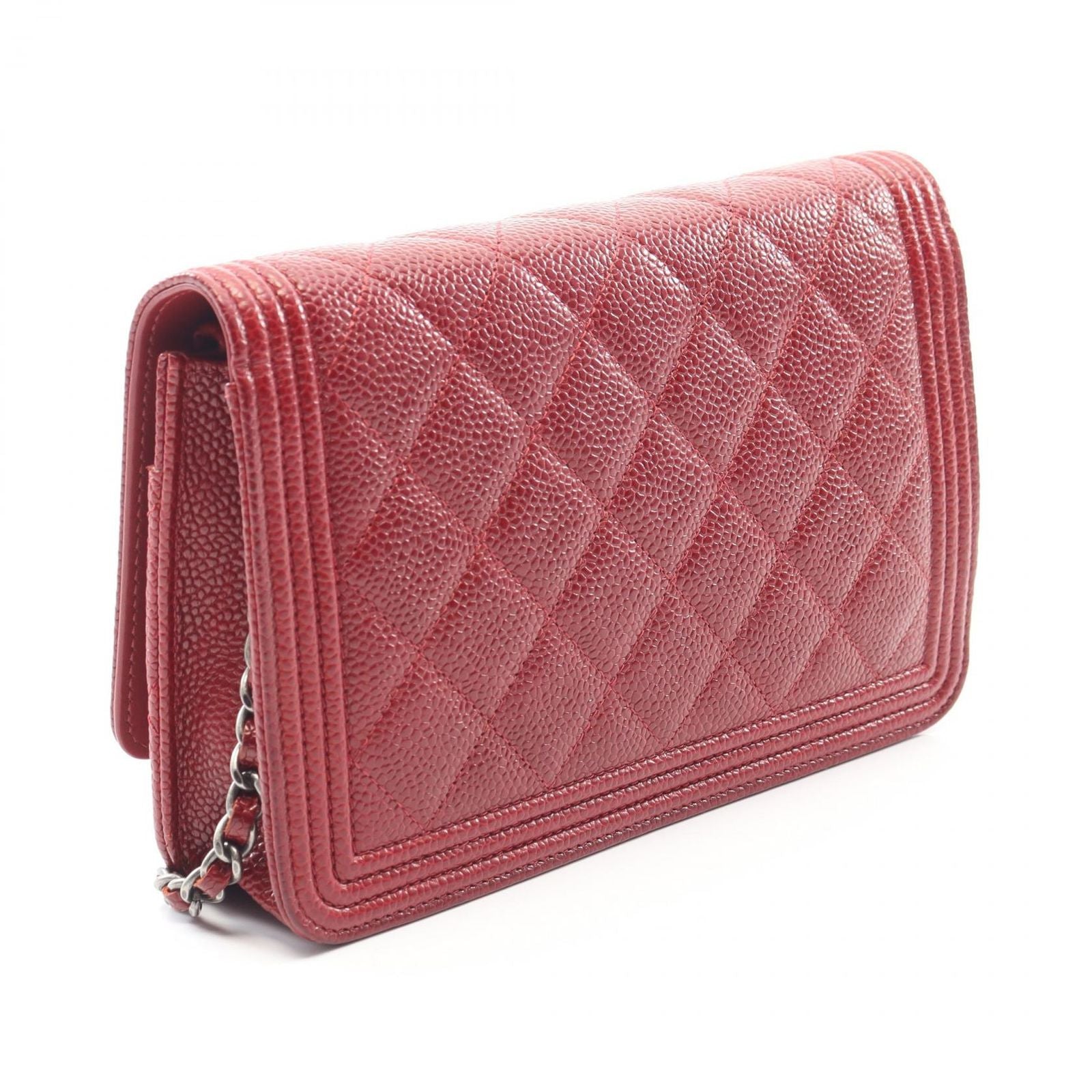 Chanel Shoulder Bag Quilted Red Caviar Leather Chain Wallet — view 2