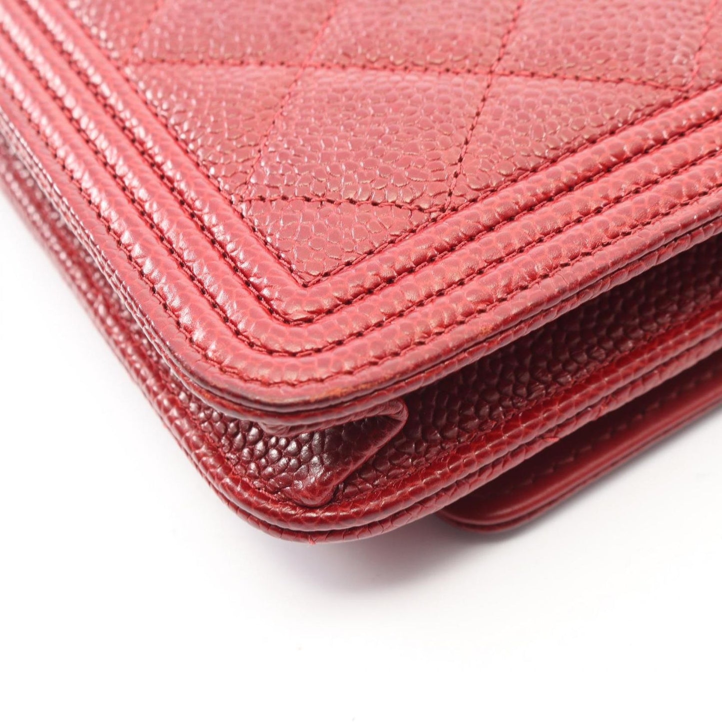 Chanel Shoulder Bag Quilted Red Caviar Leather Chain Wallet — view 9