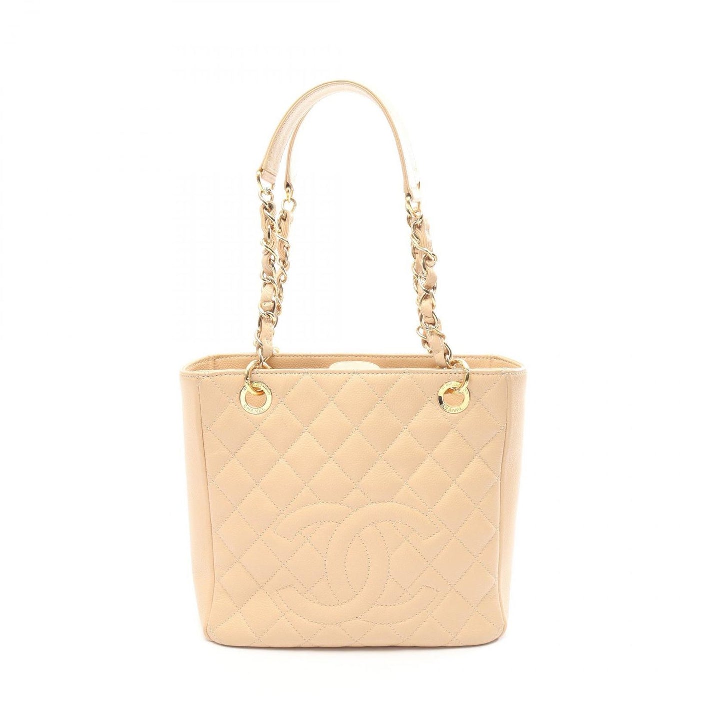 Chanel Tote Quilted Petite Shopping PST Beige Caviar Leather Chain