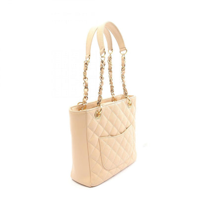 Chanel Tote Quilted Petite Shopping PST Beige Caviar Leather Chain — view 2