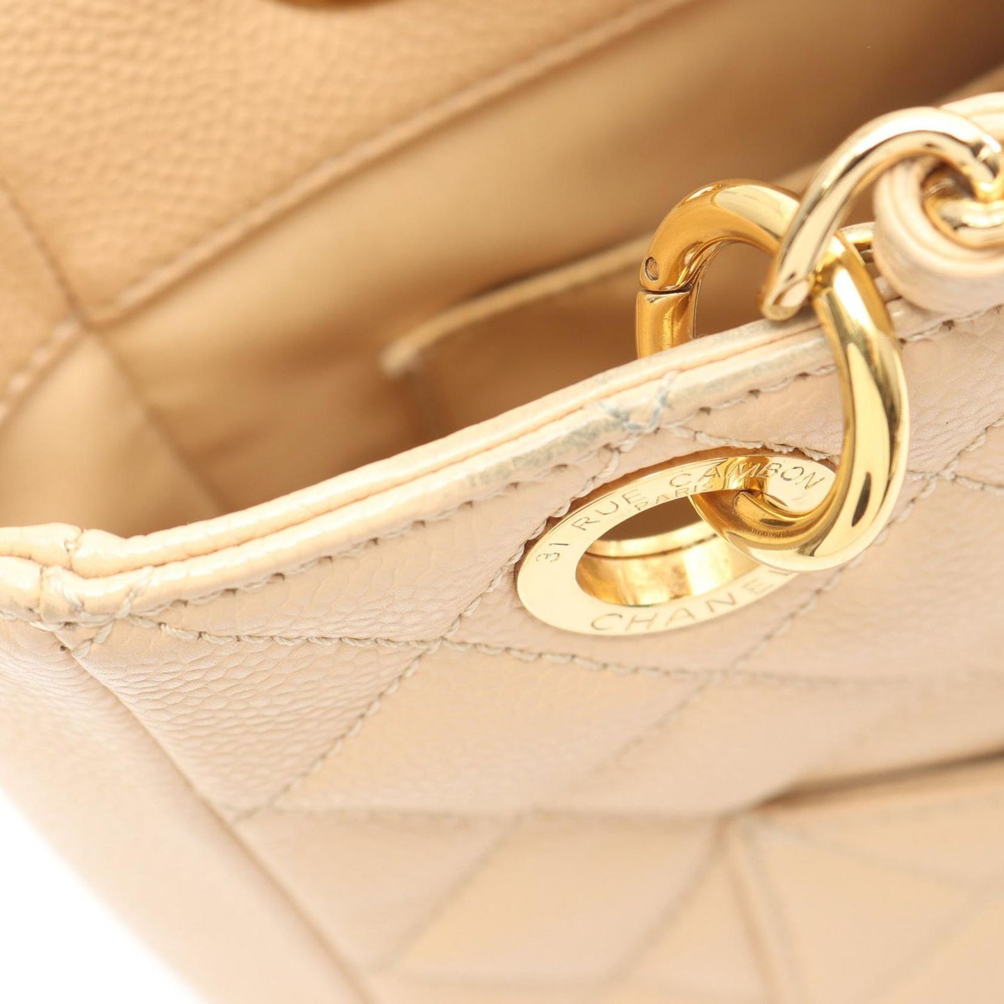 Chanel Tote Quilted Petite Shopping PST Beige Caviar Leather Chain — view 6