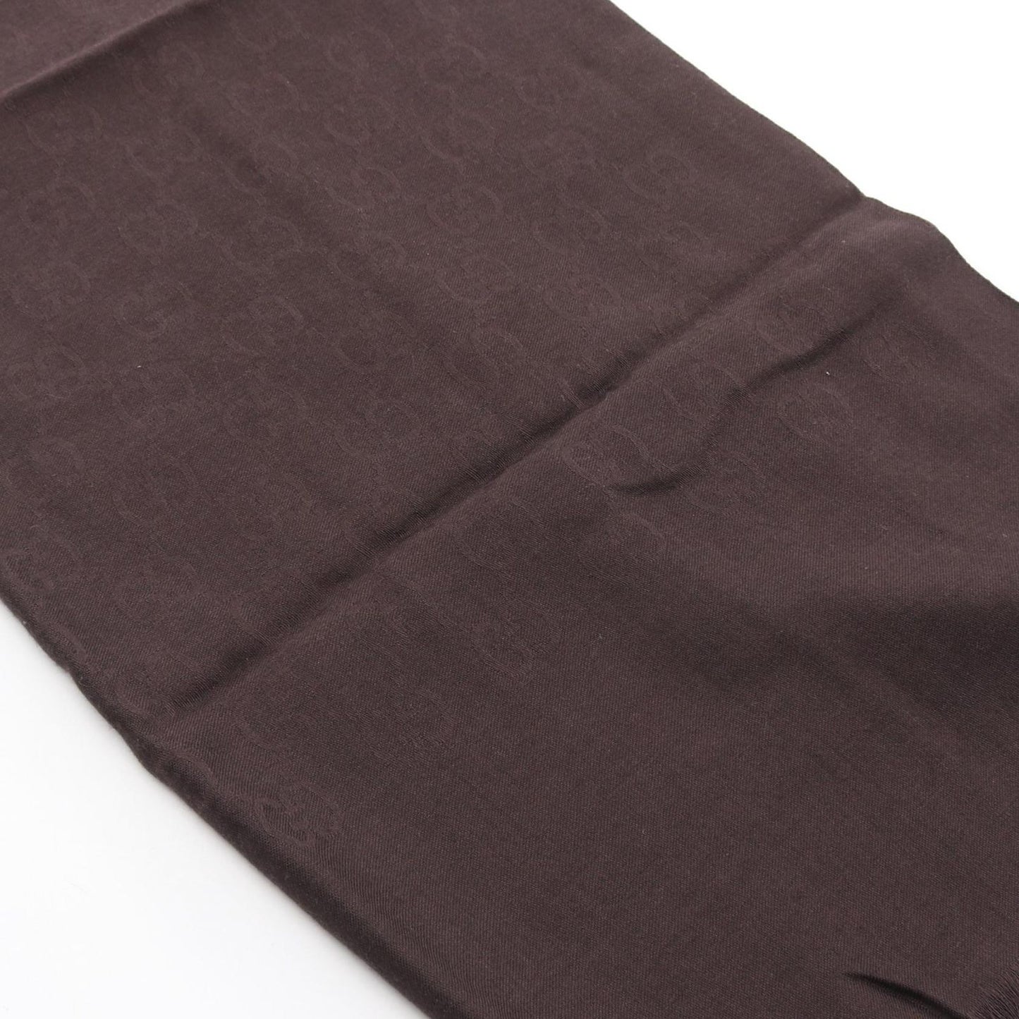 Gucci Shawl GG Pattern Dark Brown Wool Silk Scarf — view 2
