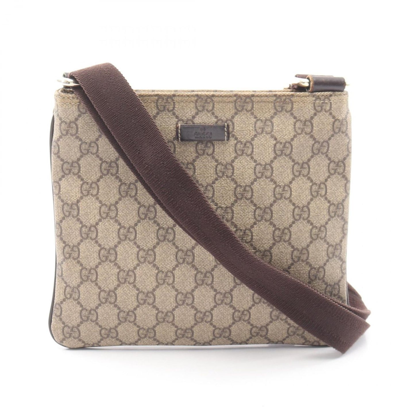 Gucci Shoulder Bag GG Supreme Beige Dark Brown Canvas Leather