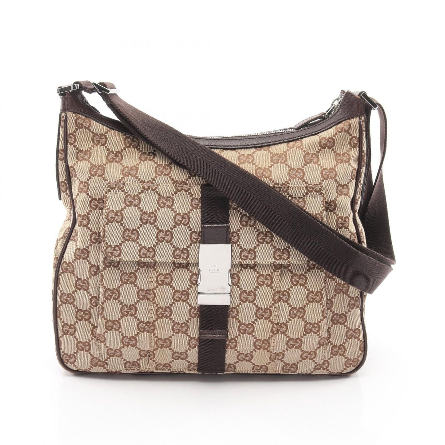 Gucci Shoulder Bag GG Canvas Beige Dark Brown