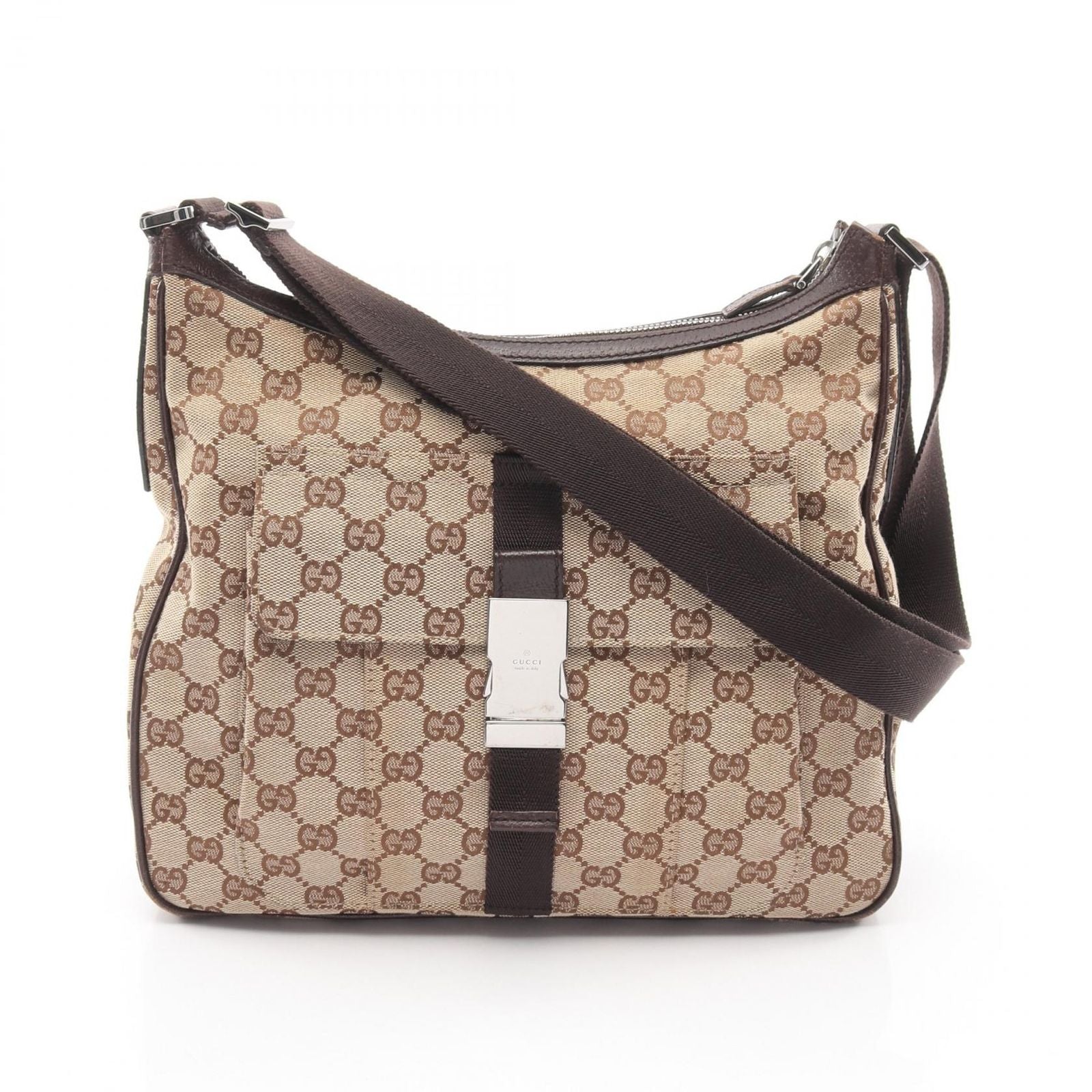 Gucci Shoulder Bag GG Canvas Beige Dark Brown