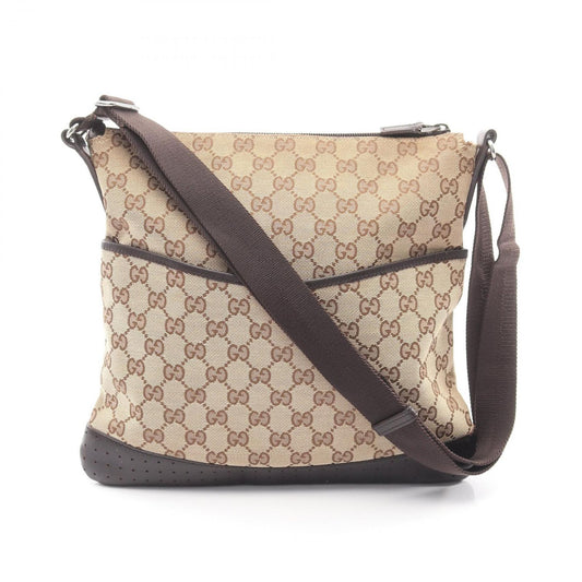Gucci Shoulder Bag GG Canvas Beige Dark Brown