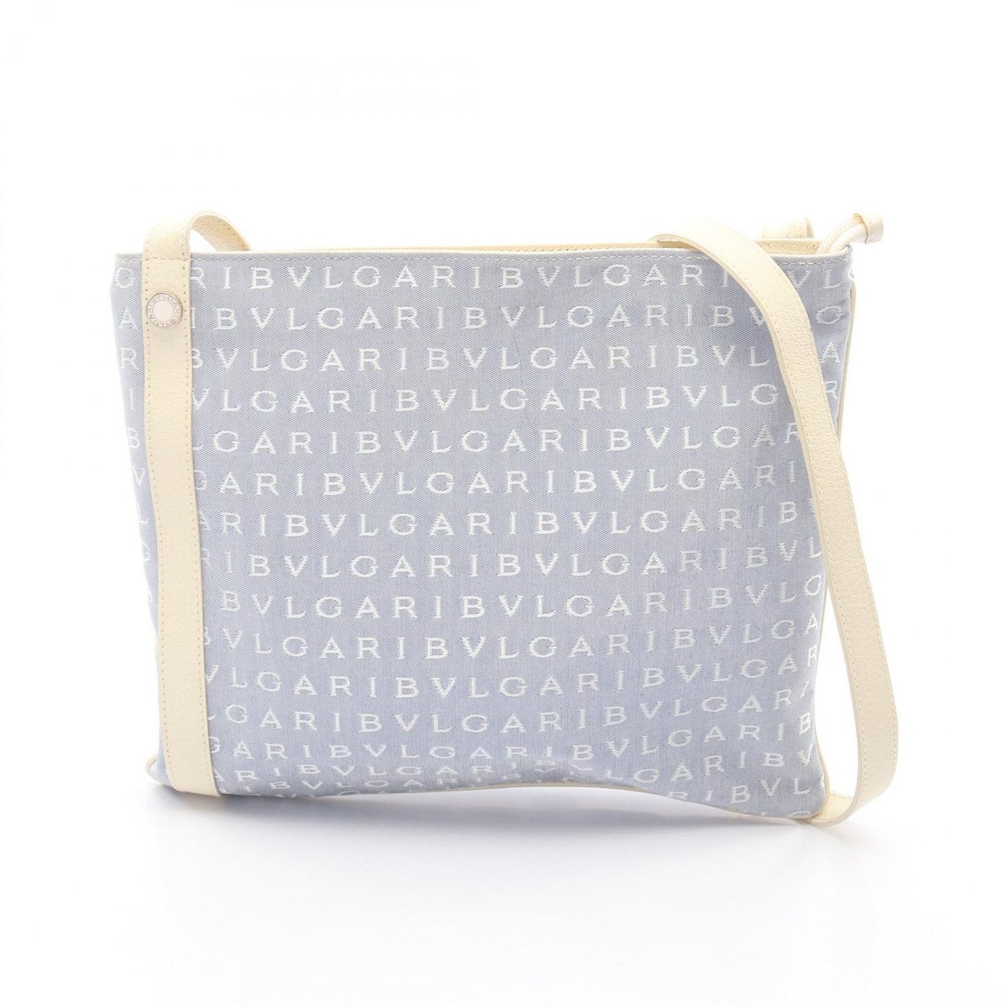 Bvlgari Shoulder Bag Logo Mania Light Blue Canvas Leather