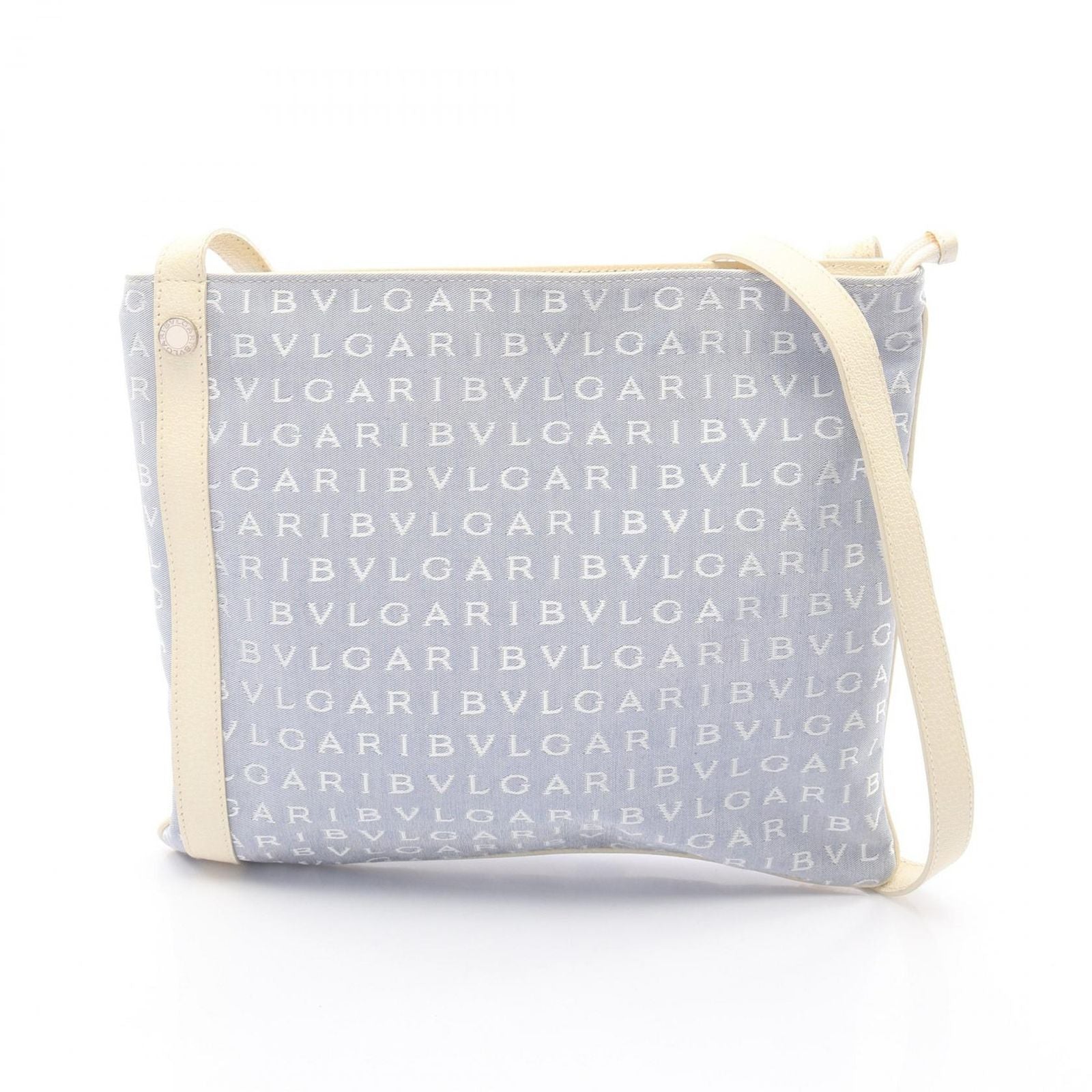 Bvlgari Shoulder Bag Logo Mania Light Blue Canvas Leather