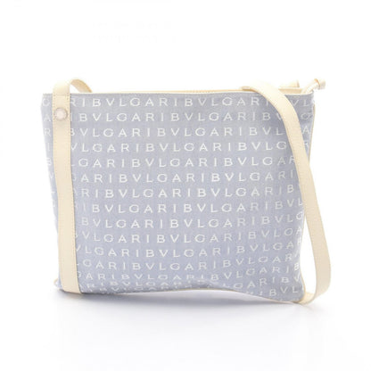 Bvlgari Shoulder Bag Logo Mania Light Blue Canvas Leather