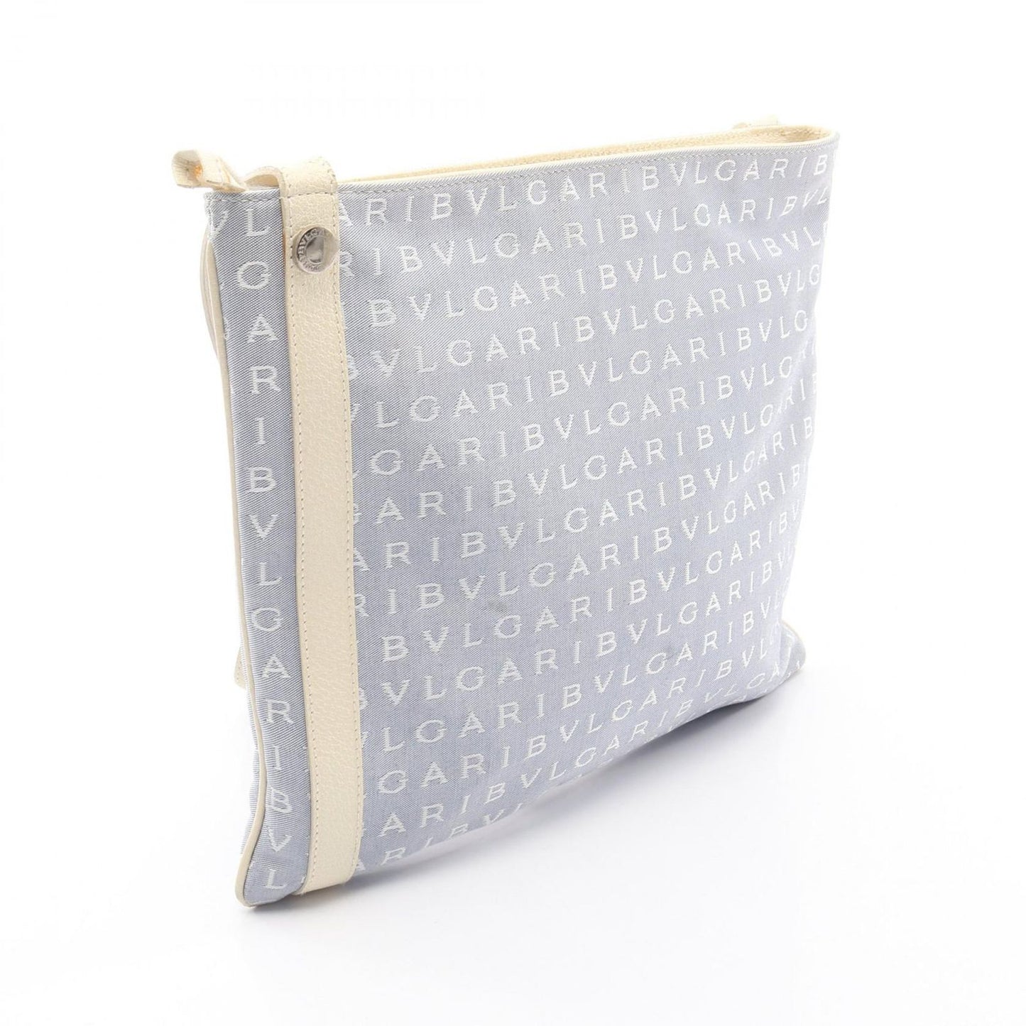 Bvlgari Shoulder Bag Logo Mania Light Blue Canvas Leather — view 2