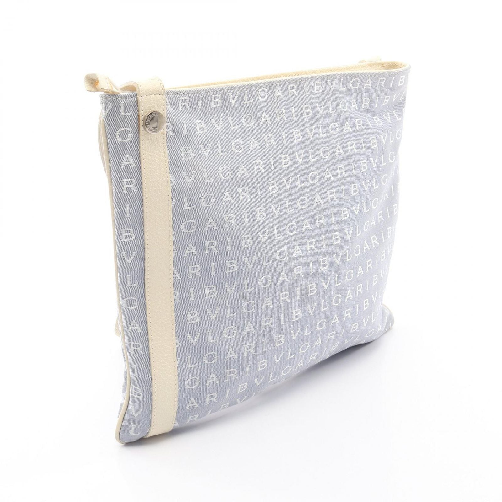 Bvlgari Shoulder Bag Logo Mania Light Blue Canvas Leather — view 2