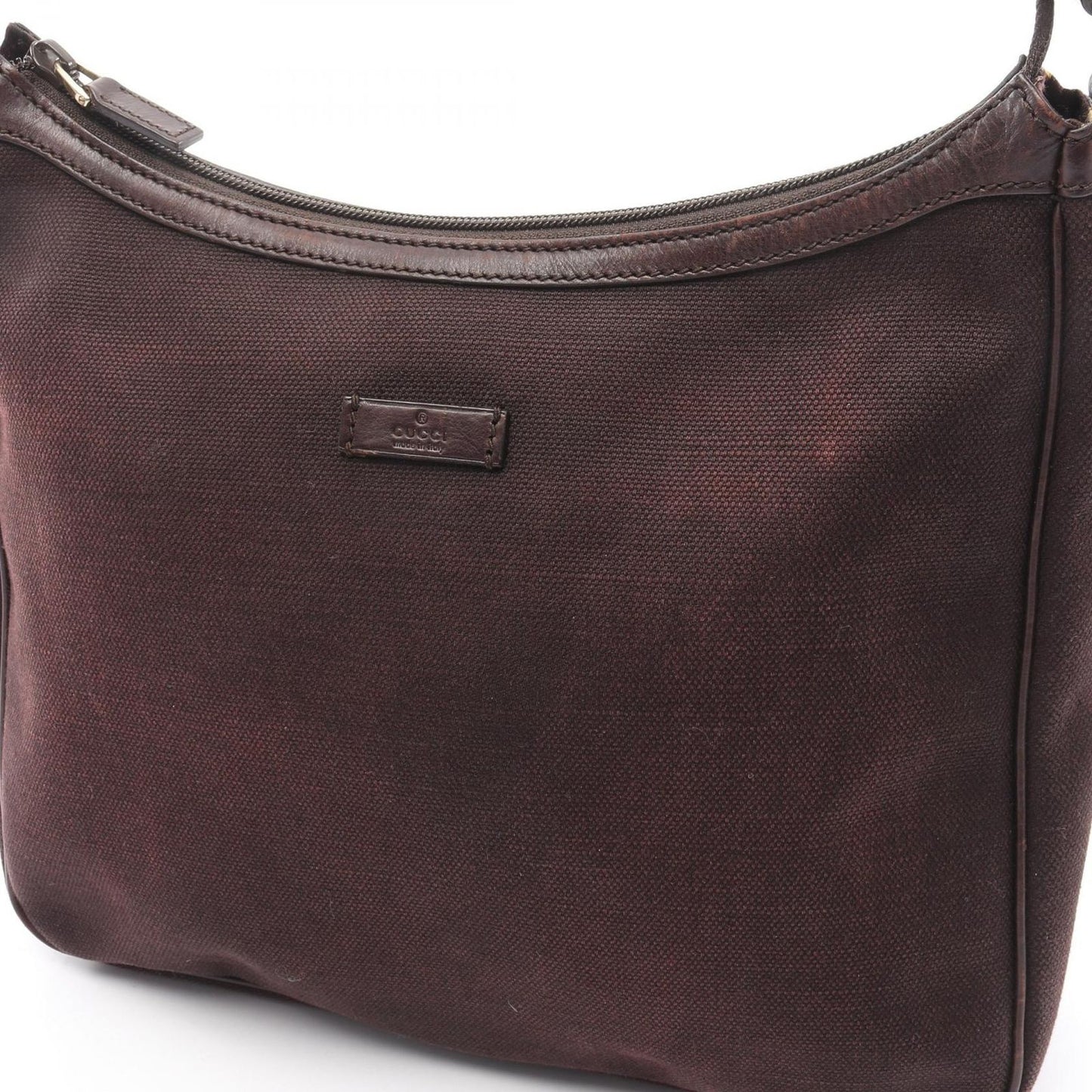 Gucci Shoulder Bag Dark Brown Canvas Leather — view 5