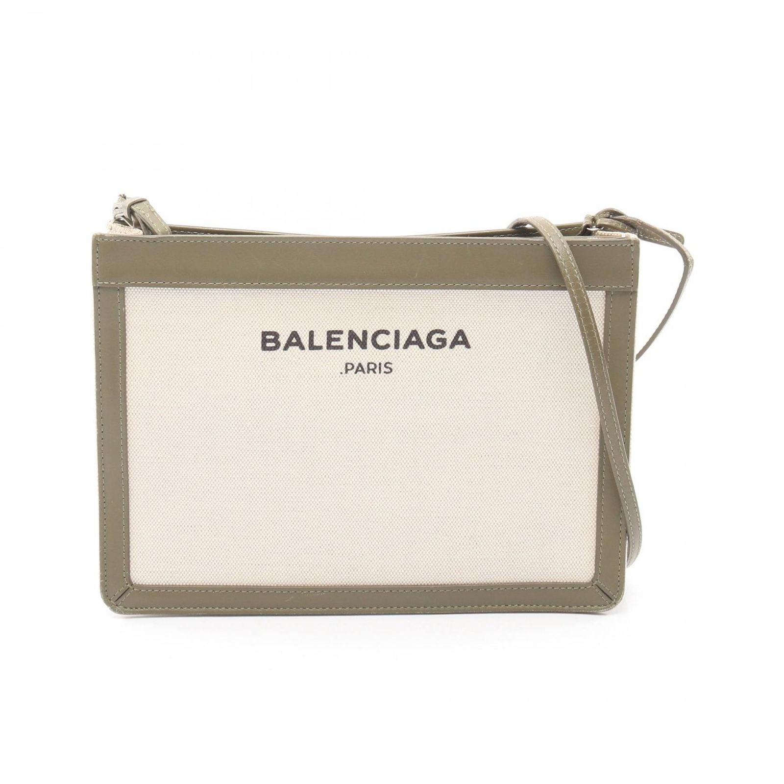 Balenciaga Shoulder Bag Navy Pochette Natural Khaki Canvas Leather