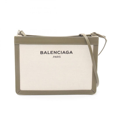 Balenciaga Shoulder Bag Navy Pochette Natural Khaki Canvas Leather