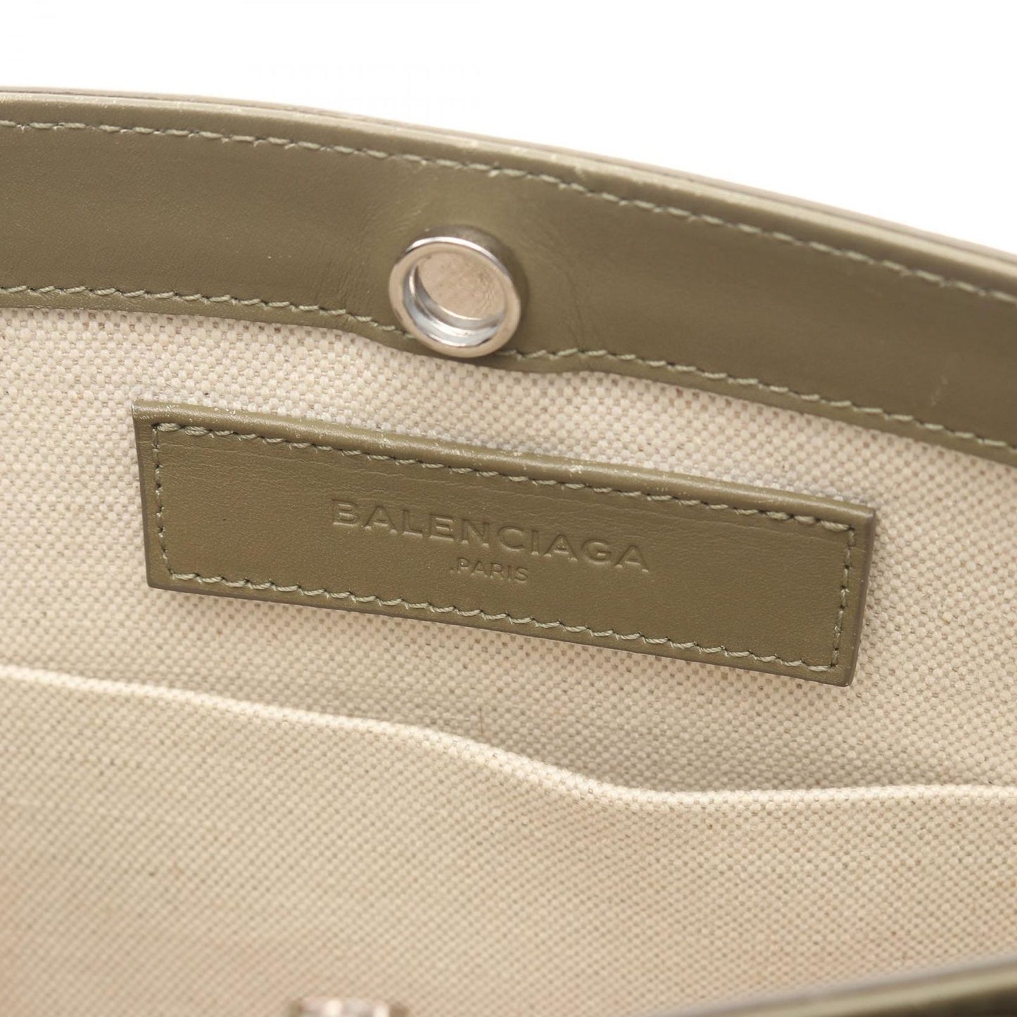 Balenciaga Shoulder Bag Navy Pochette Natural Khaki Canvas Leather — view 4