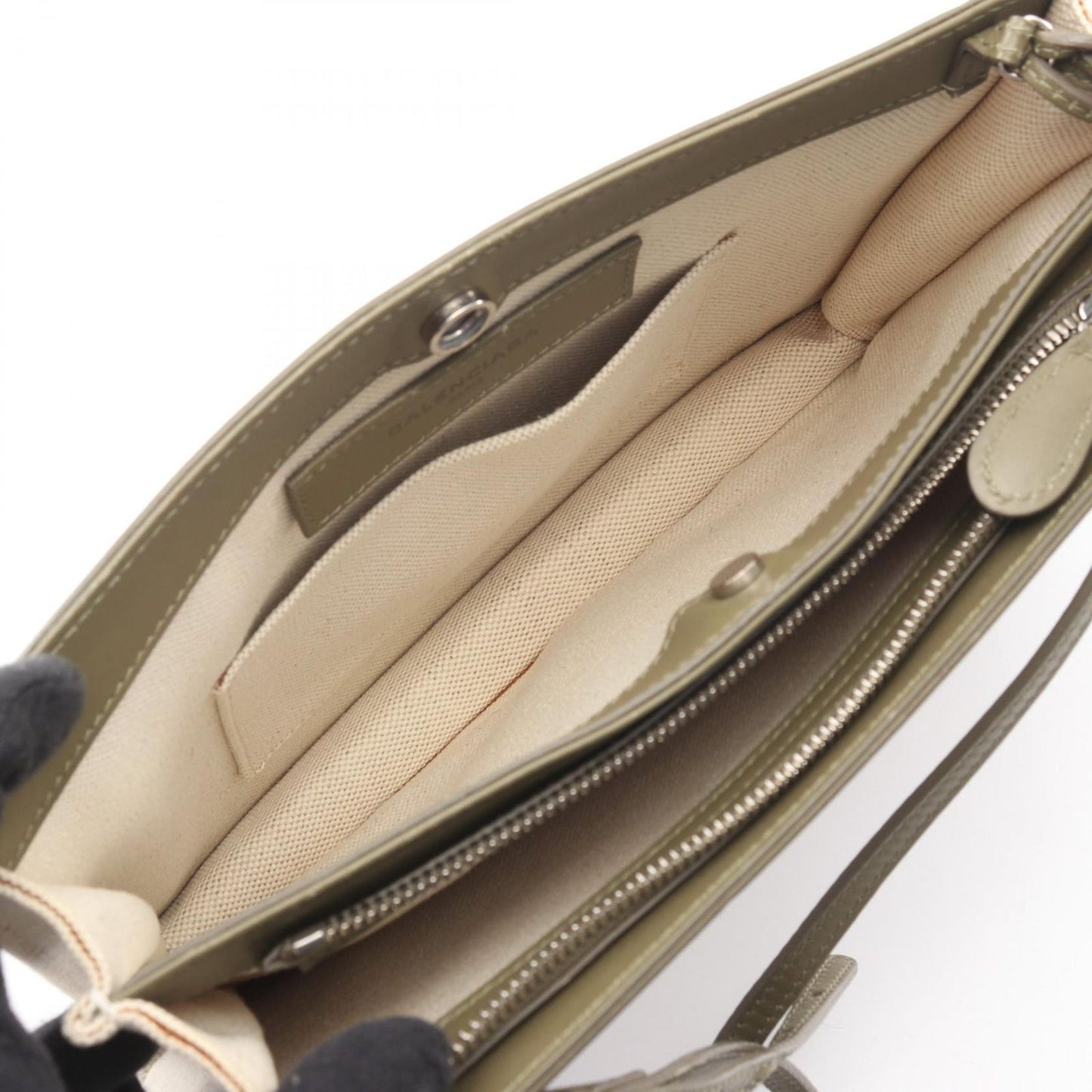 Balenciaga Shoulder Bag Navy Pochette Natural Khaki Canvas Leather — view 3