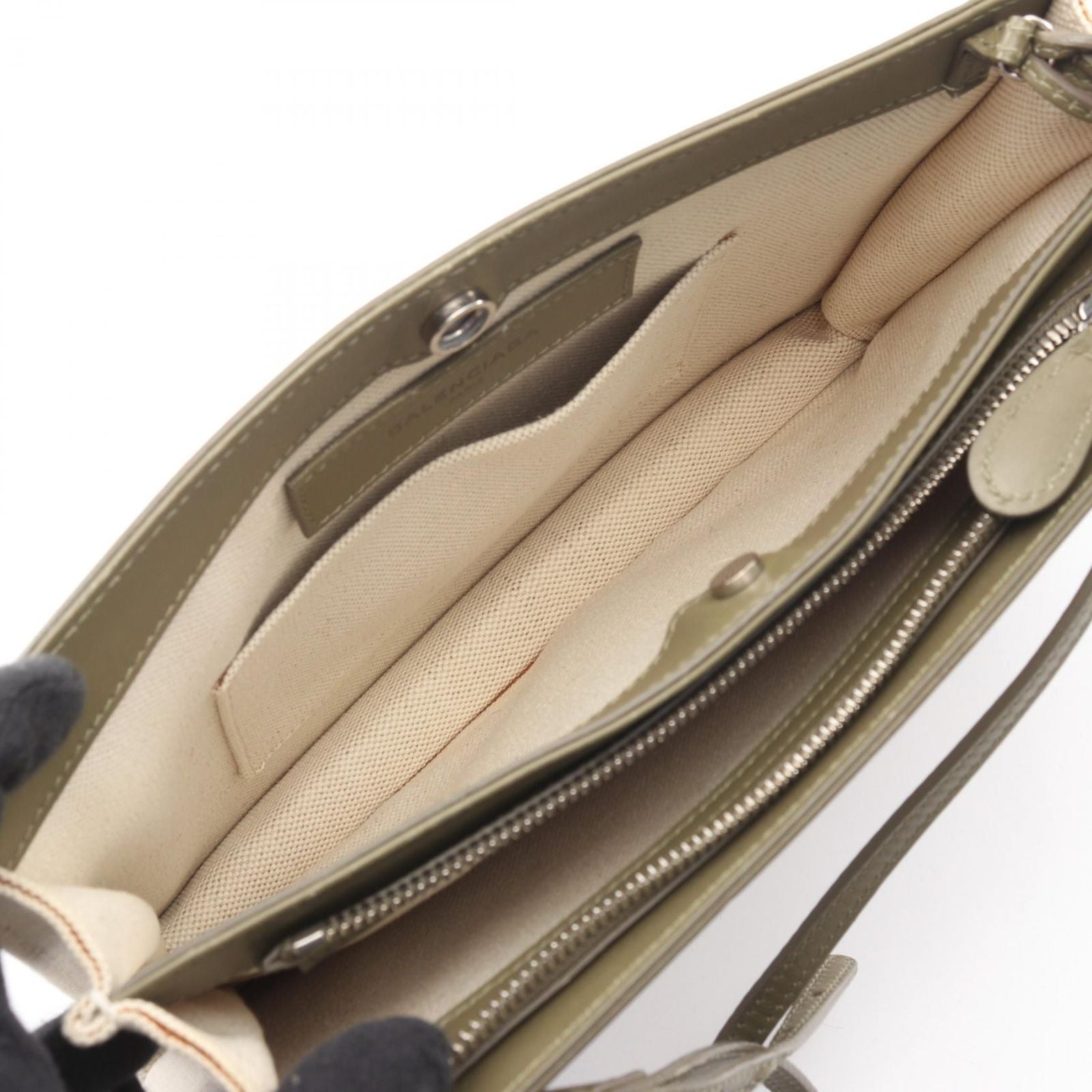 Balenciaga Shoulder Bag Navy Pochette Natural Khaki Canvas Leather — view 3