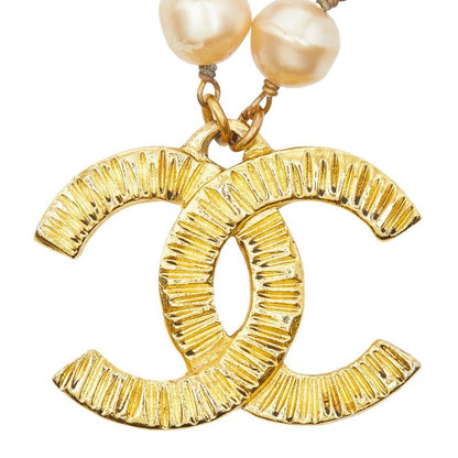 Chanel CC Logo Pendant Necklace Gold Plated Faux Pearl — view 3