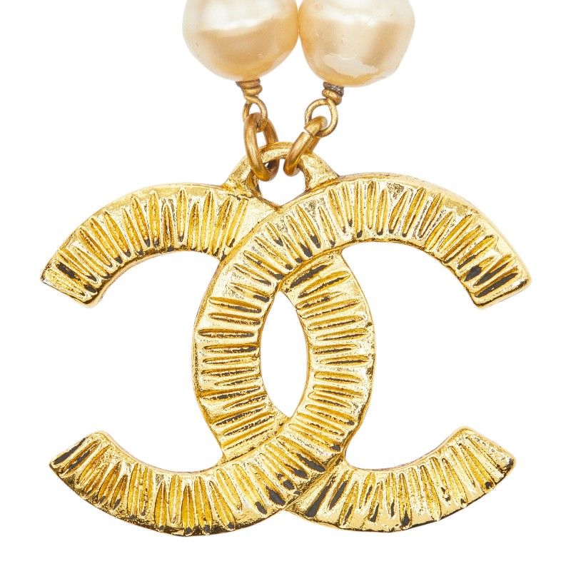 Chanel CC Logo Pendant Necklace Gold Plated Faux Pearl — view 2
