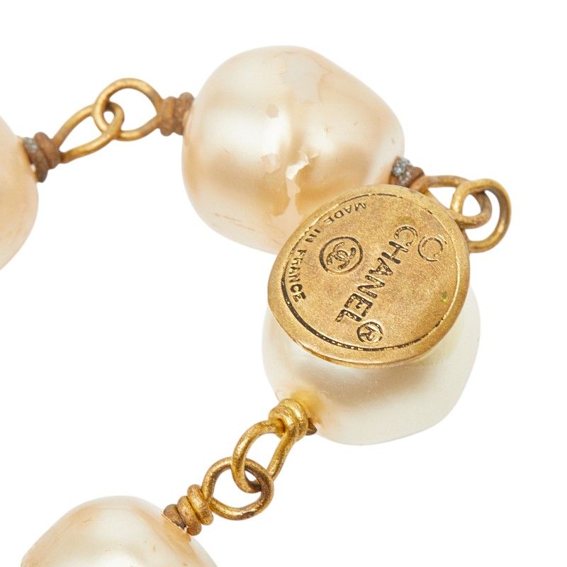 Chanel CC Logo Pendant Necklace Gold Plated Faux Pearl — view 7