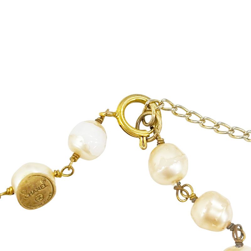 Chanel CC Logo Pendant Necklace Gold Plated Faux Pearl — view 6