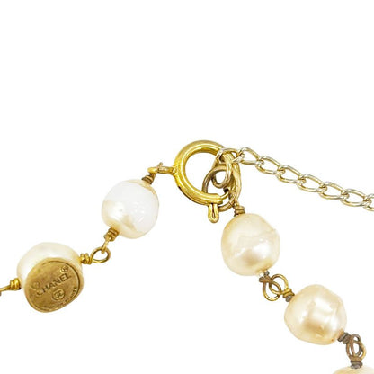Chanel CC Logo Pendant Necklace Gold Plated Faux Pearl — view 6