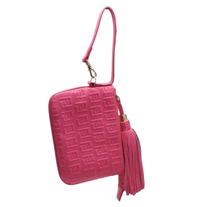 Fendi Fringe Pouch Mini Pink Gold Leather