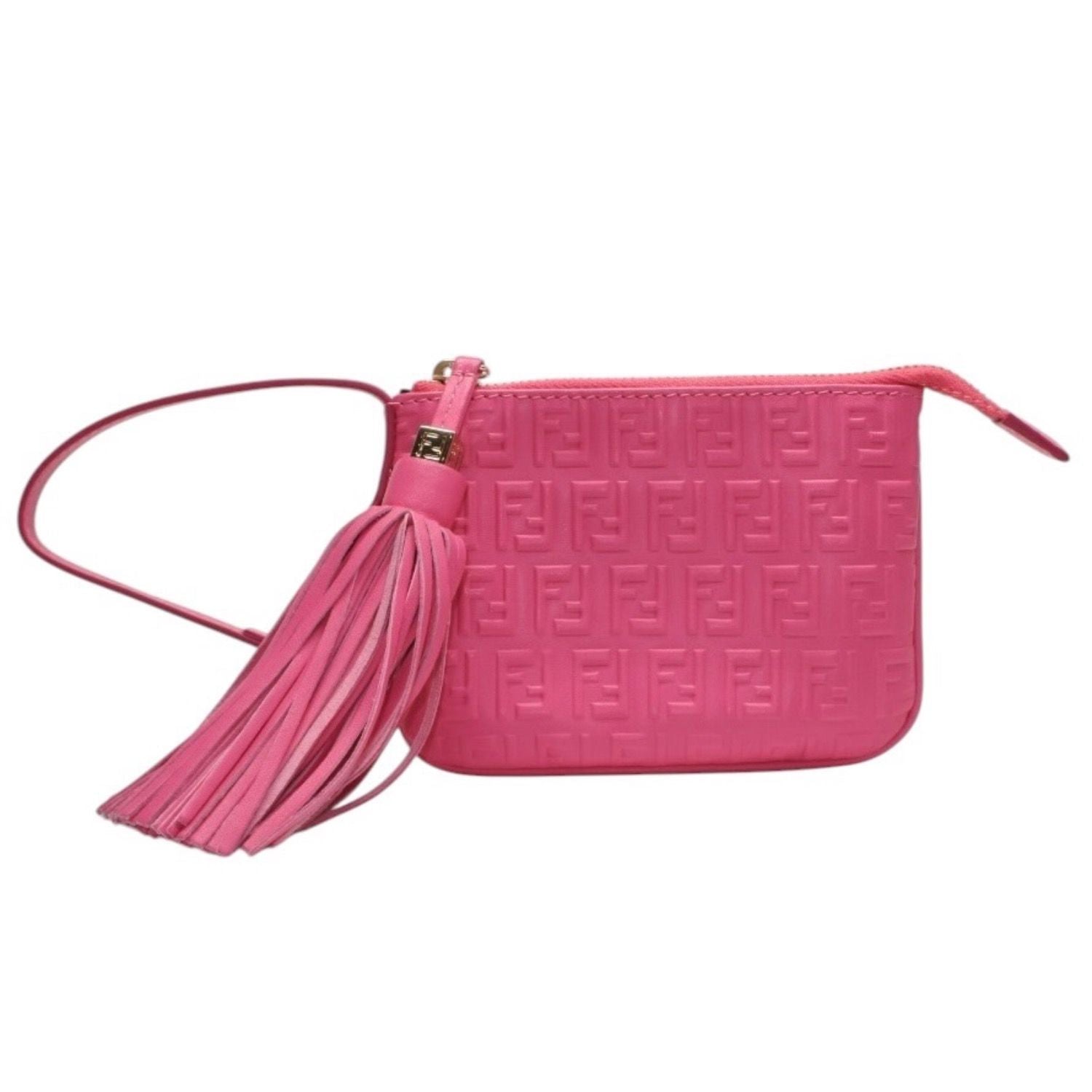 Fendi Fringe Pouch Mini Pink Gold Leather — view 2