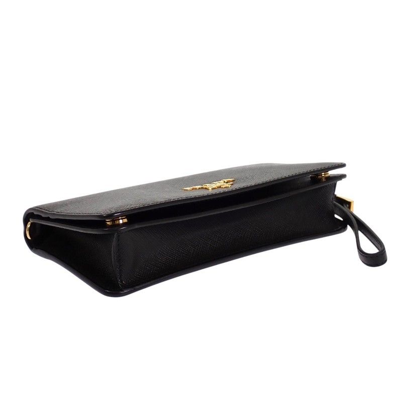 Prada Leather Chain Wallet Saffiano Black Gold 2-Way — view 8