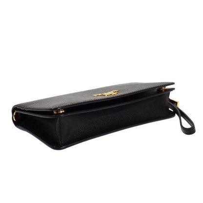 Prada Leather Chain Wallet Saffiano Black Gold 2-Way — view 8