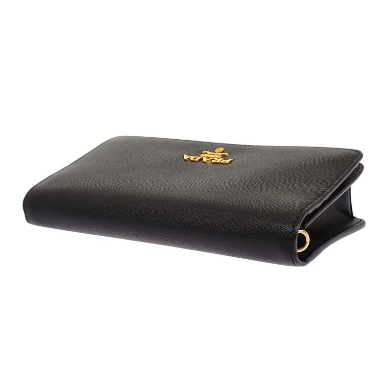 Prada Leather Chain Wallet Saffiano Black Gold 2-Way — view 9