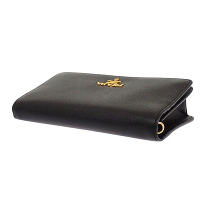 Prada Leather Chain Wallet Saffiano Black Gold 2-Way — view 9