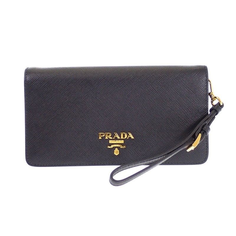 Prada Leather Chain Wallet Saffiano Black Gold 2-Way — view 2