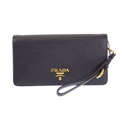 Prada Leather Chain Wallet Saffiano Black Gold 2-Way — view 2