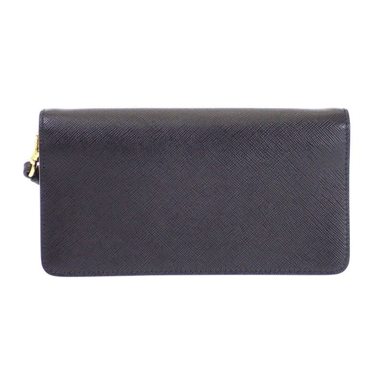 Prada Leather Chain Wallet Saffiano Black Gold 2-Way — view 7