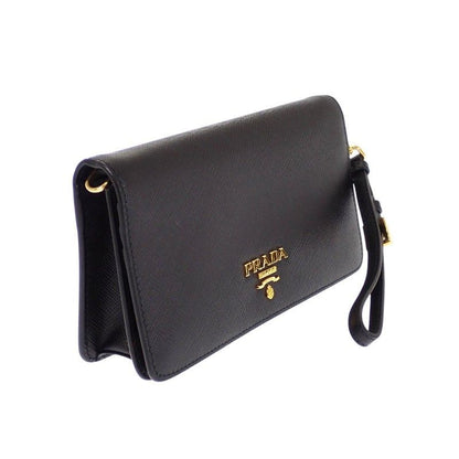 Prada Leather Chain Wallet Saffiano Black Gold 2-Way — view 4
