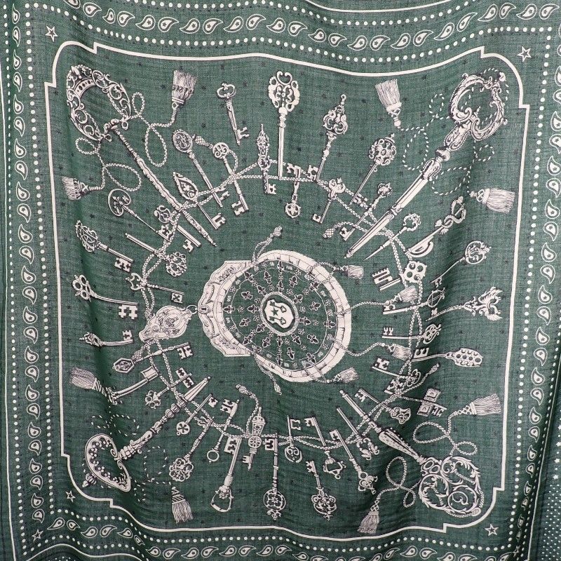 Hermes Carre Geant les Bandana Large Shawl Scarf Cashmere Silk Green — view 2