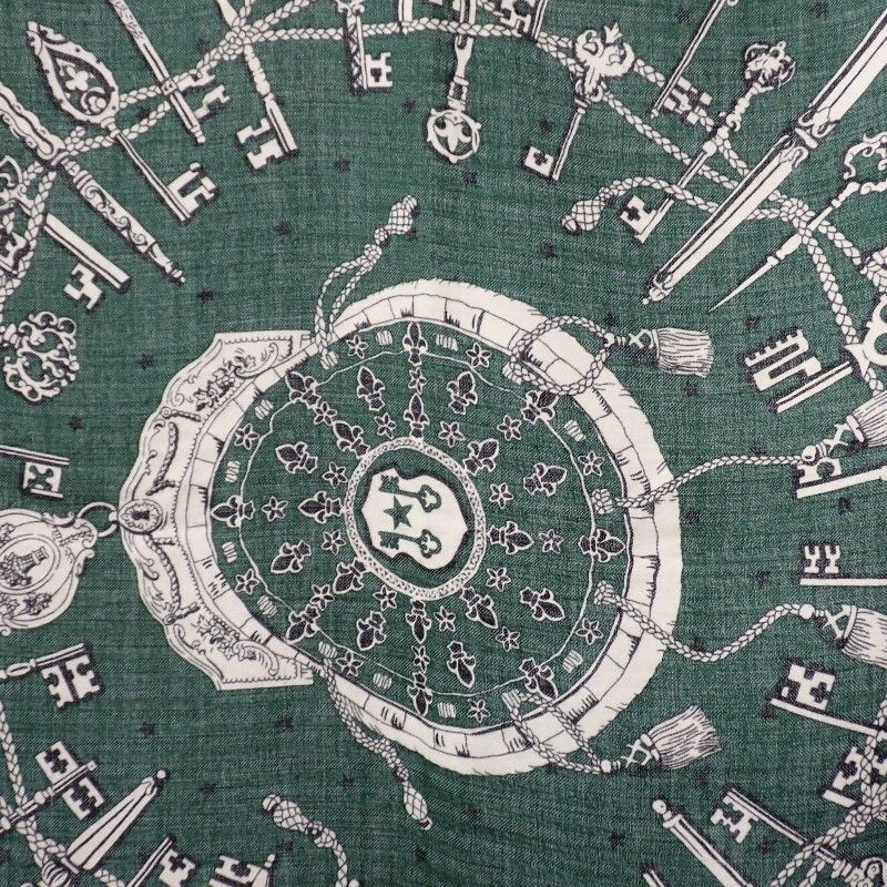 Hermes Carre Geant les Bandana Large Shawl Scarf Cashmere Silk Green — view 7