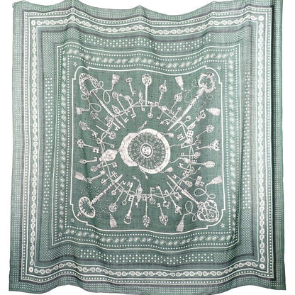 Hermes Carre Geant les Bandana Large Shawl Scarf Cashmere Silk Green