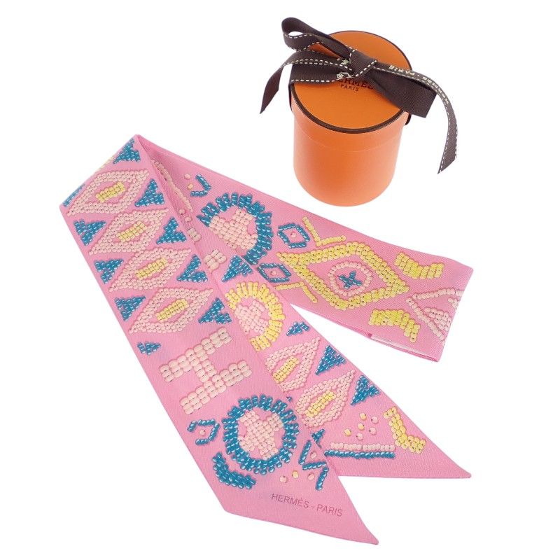 Hermes Kelly en Perles Scarf Silk Pink Blue Gift