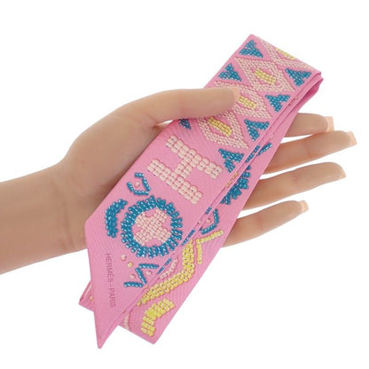 Hermes Kelly en Perles Scarf Silk Pink Blue Gift — view 9