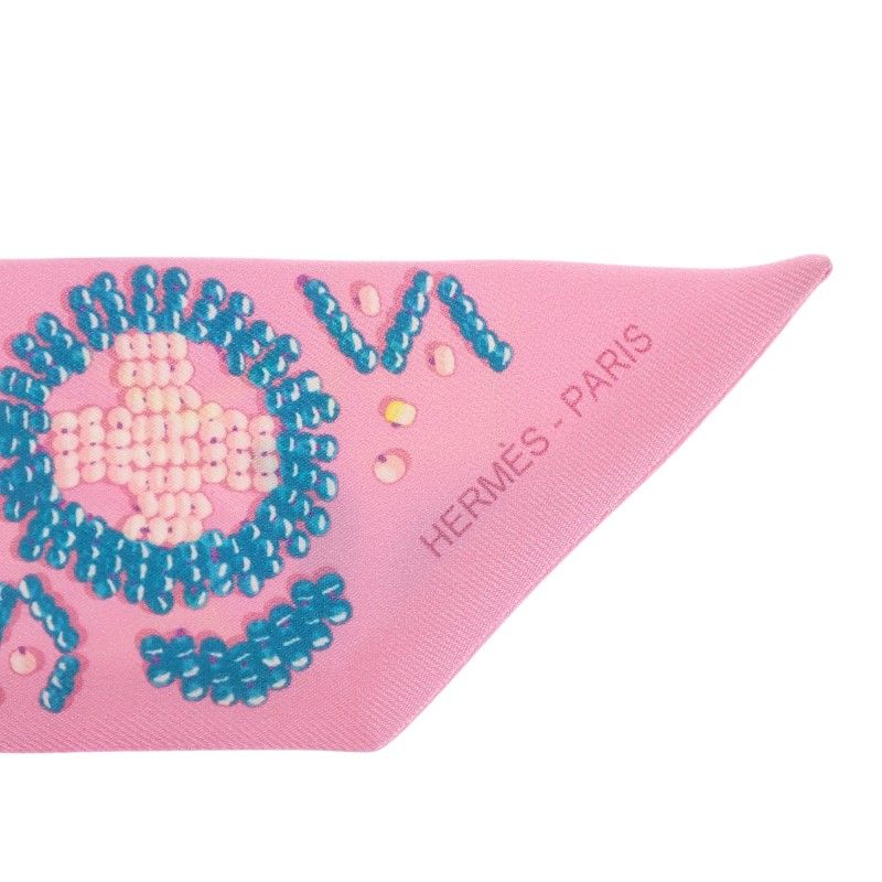 Hermes Kelly en Perles Scarf Silk Pink Blue Gift — view 5