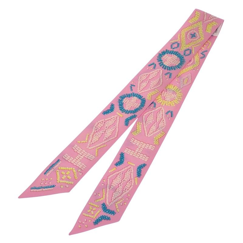 Hermes Kelly en Perles Scarf Silk Pink Blue Gift — view 3