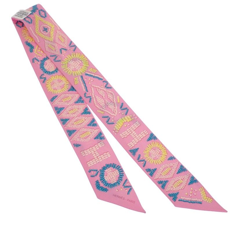 Hermes Kelly en Perles Scarf Silk Pink Blue Gift — view 4