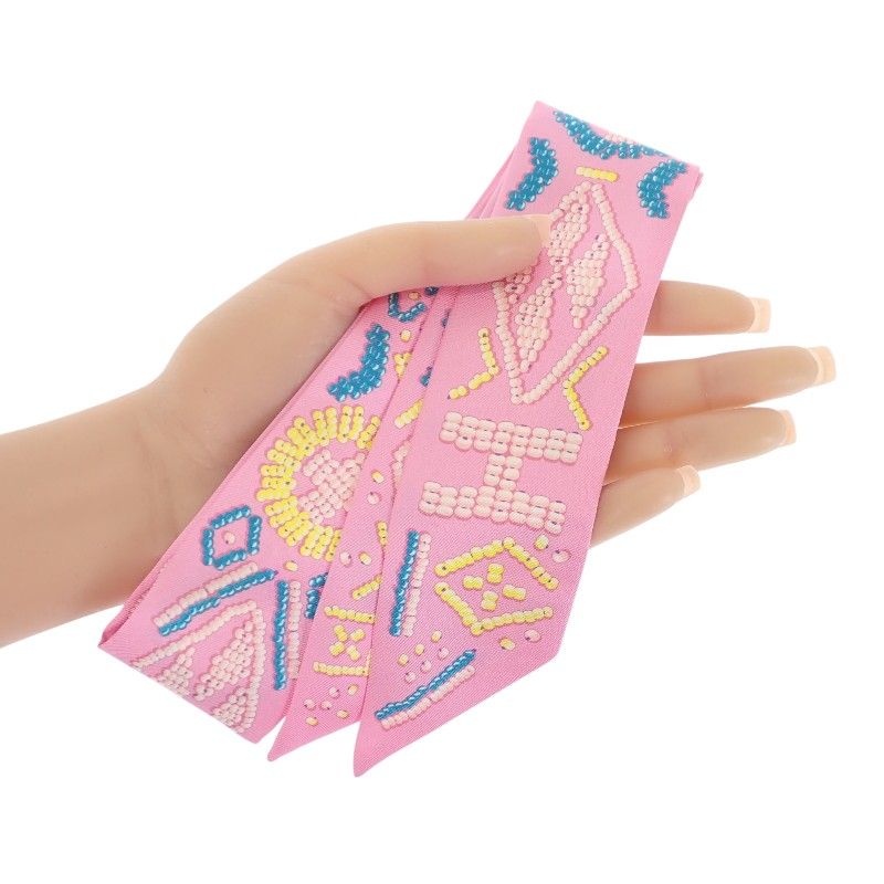 Hermes Kelly en Perles Scarf Silk Pink Blue Gift — view 9