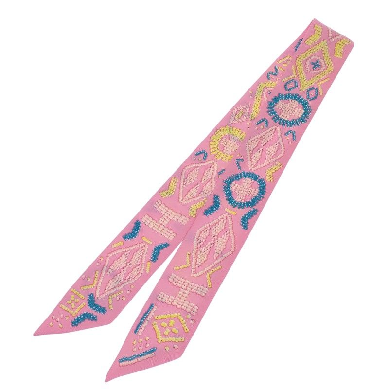 Hermes Kelly en Perles Scarf Silk Pink Blue Gift — view 3